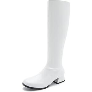 Womens Size 6.5 White Tall Knee High Heeled Faux Leather Side Zip Gogo Boots